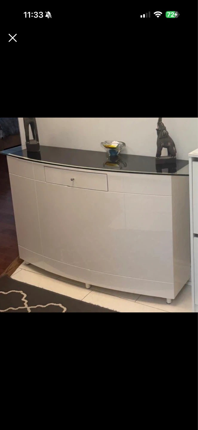White Curved Sideboard with Black Top