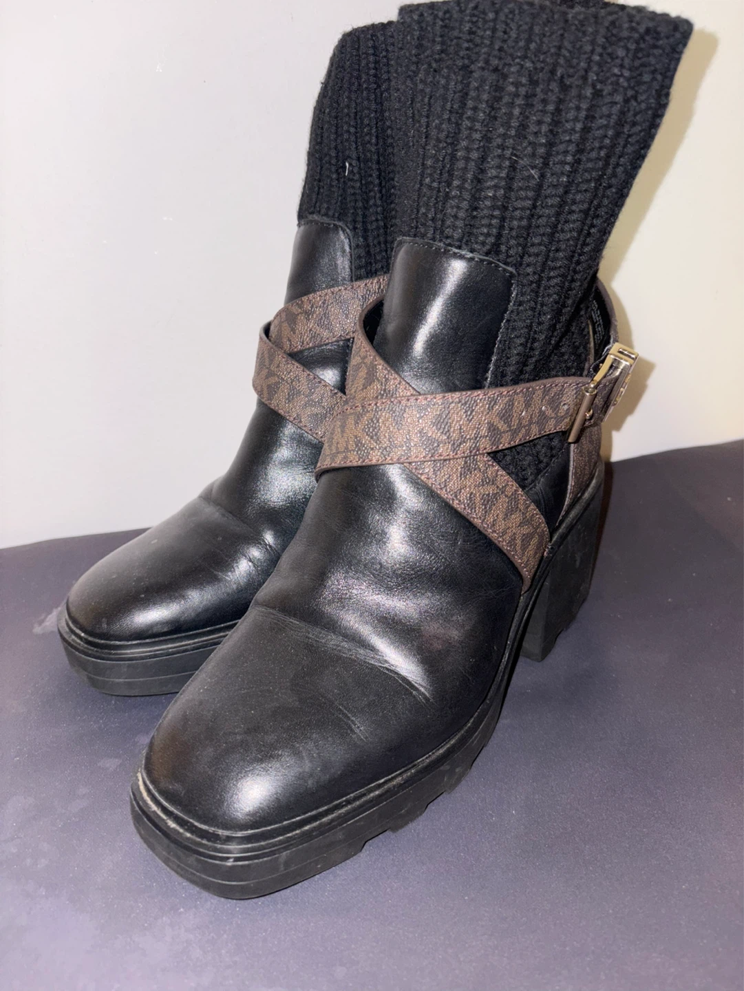 Michael Kors Black Leather Knit Ankle Boots - photo 2