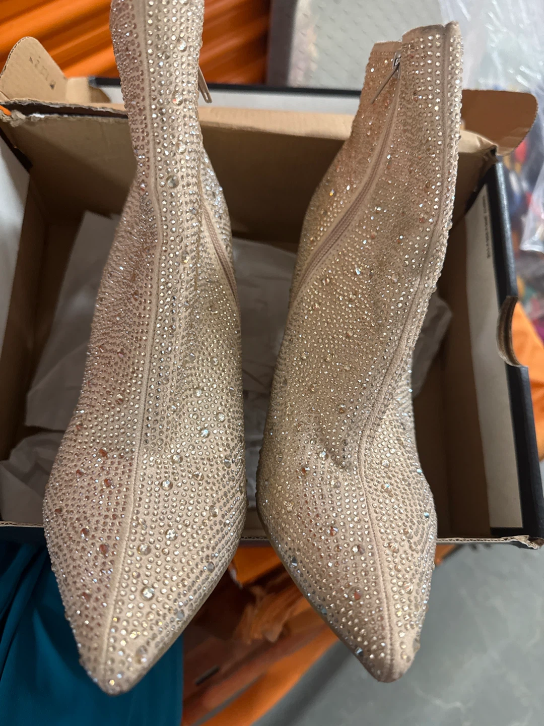 ROUGE HELIUM Women's Rhinestone Block Heel Booties - Size 9