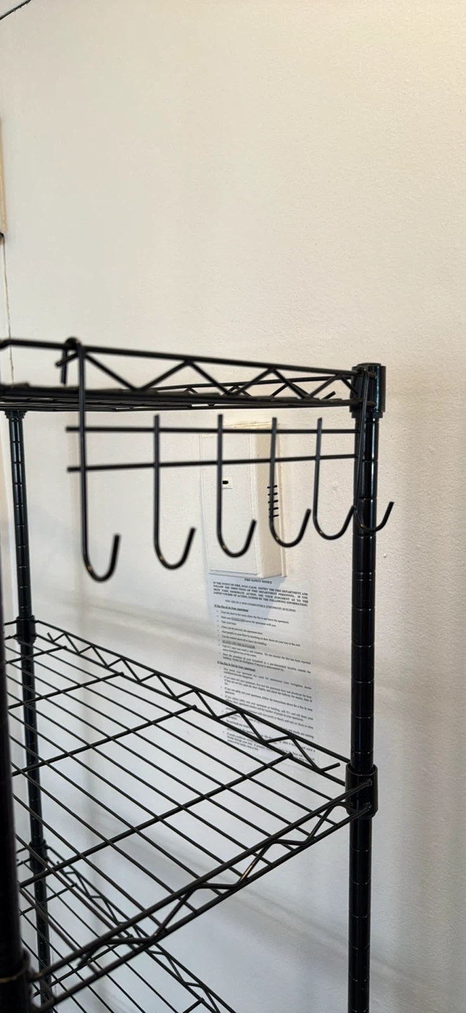 Black Metal Wire Shelving Unit with Hooks - photo 3