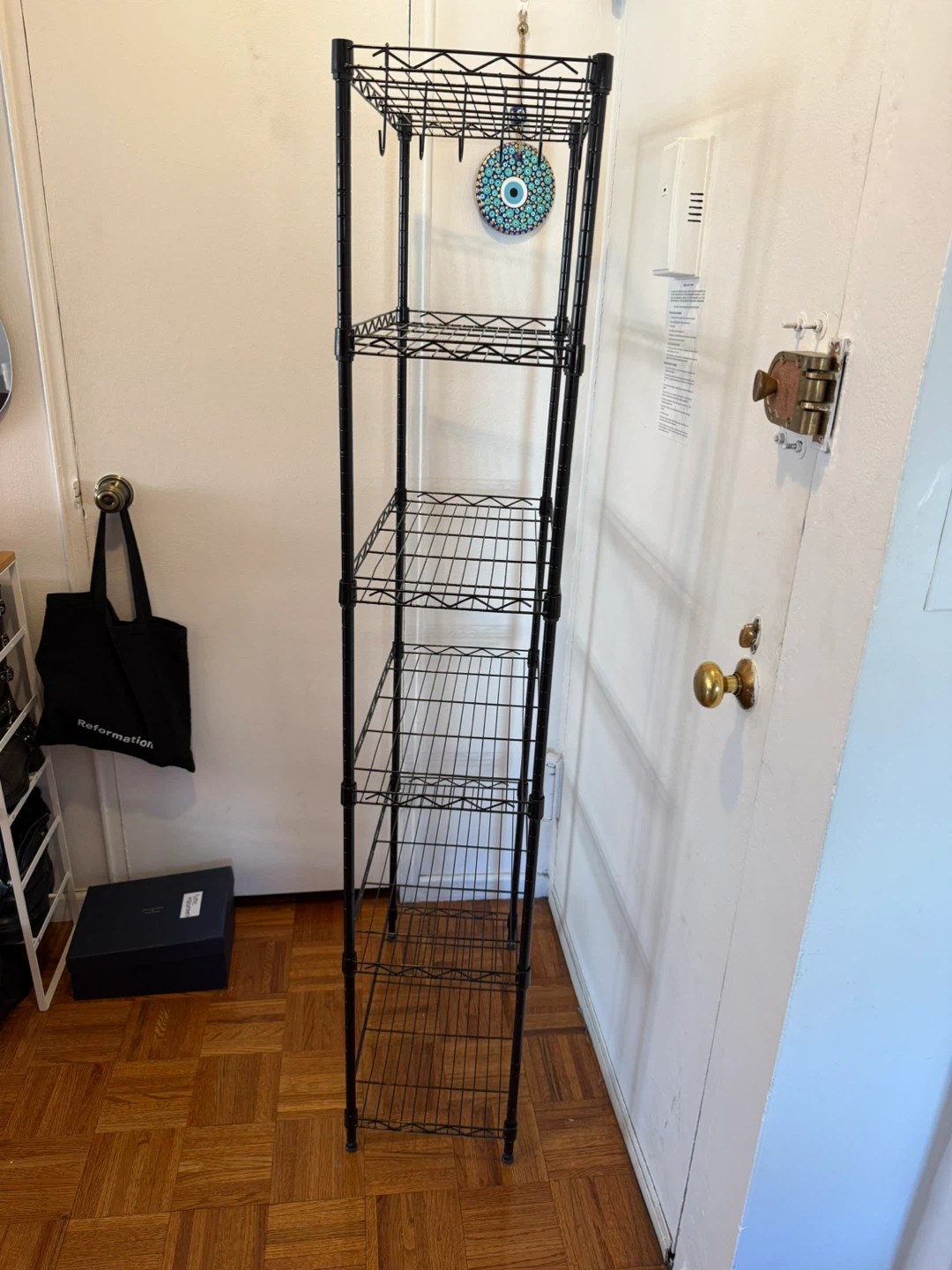 Black Metal Wire Shelving Unit with Hooks - photo 2