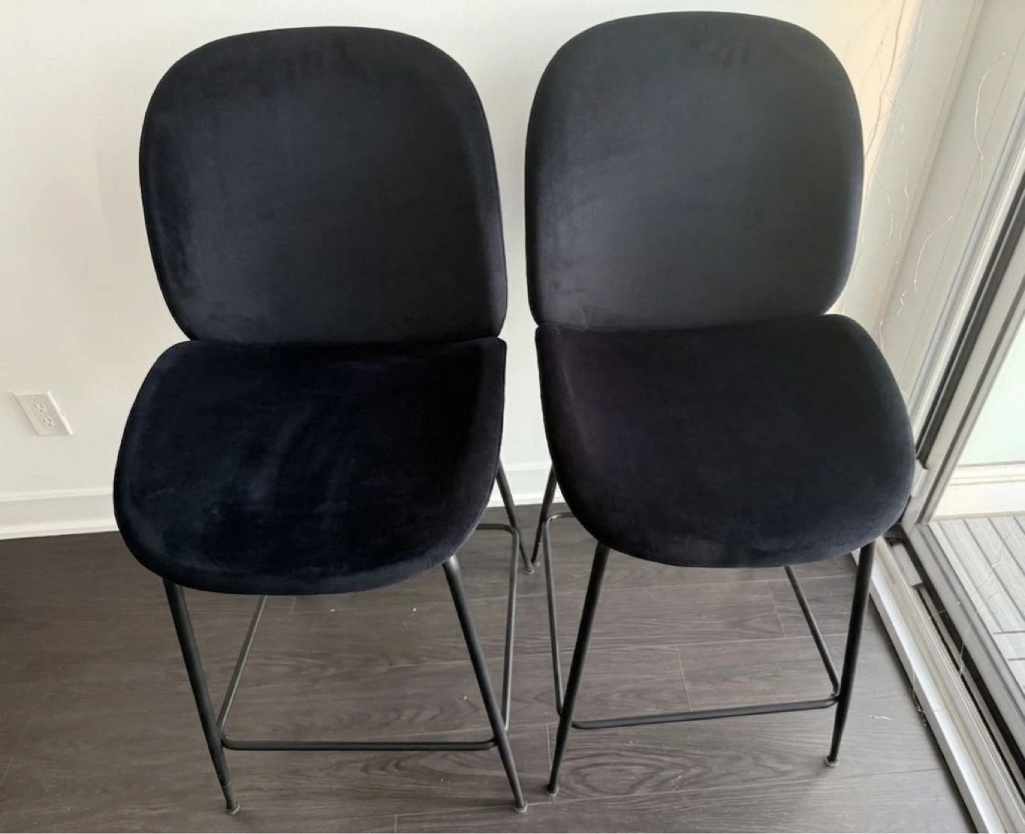 Pair of Black Velvet Bar Stools