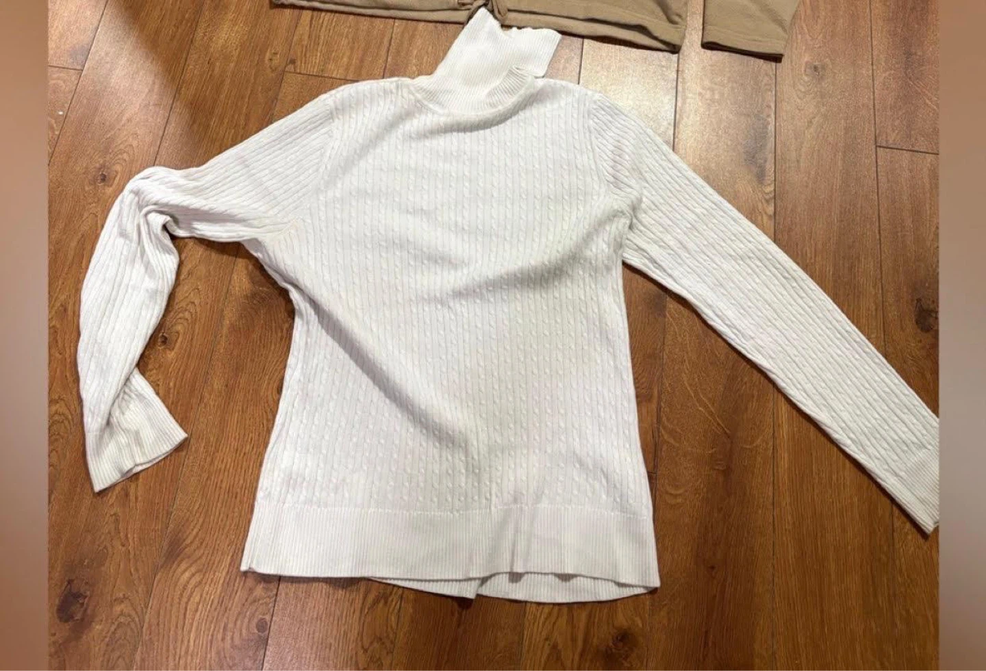 White Cable Knit Turtleneck Sweater
