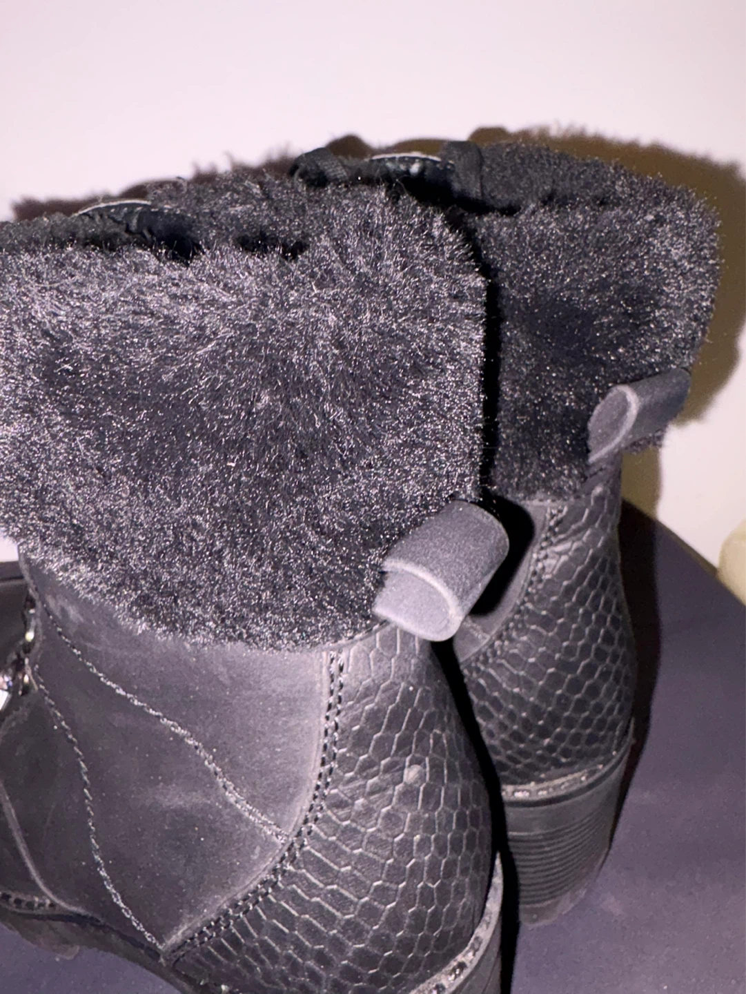 Black Faux Fur Lined Lace-Up Heeled Boots - photo 5