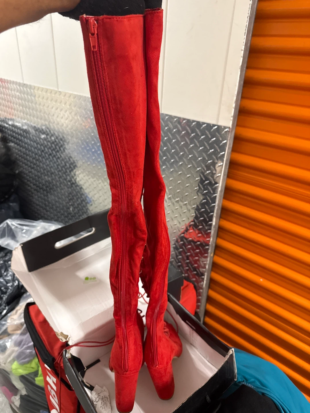 Fashion Nova Red Lace-Up Over-the-Knee Boots Size 9 - photo 3
