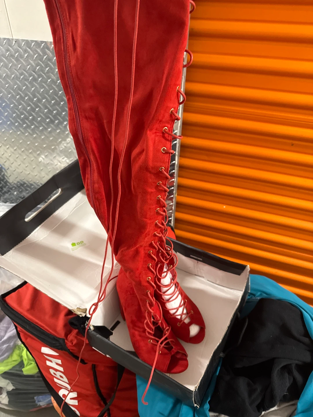Fashion Nova Red Lace-Up Over-the-Knee Boots Size 9 - photo 5