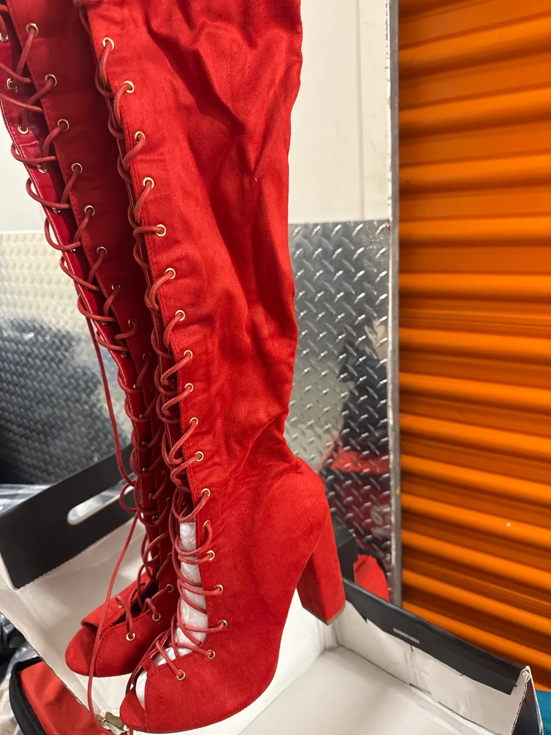 Fashion Nova Red Lace-Up Over-the-Knee Boots Size 9 - photo 4