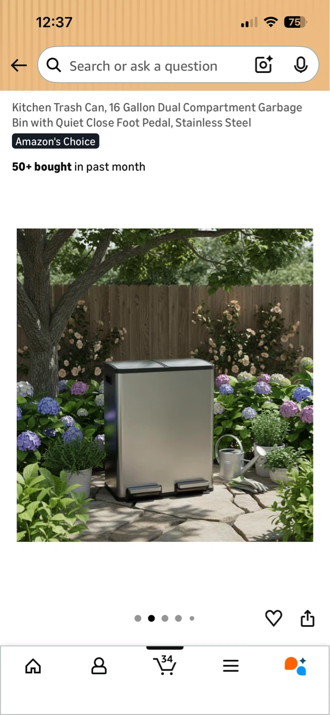 Kitchen Trash Can, 16 Gallon Dual Bin - photo 3