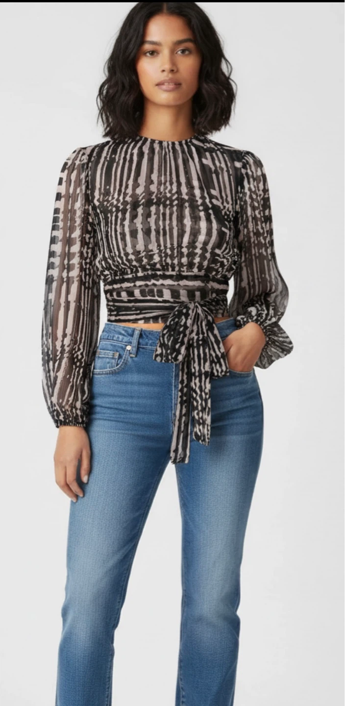 Misa Los Angeles Zebra Print Open Tie Back Blouse XXS