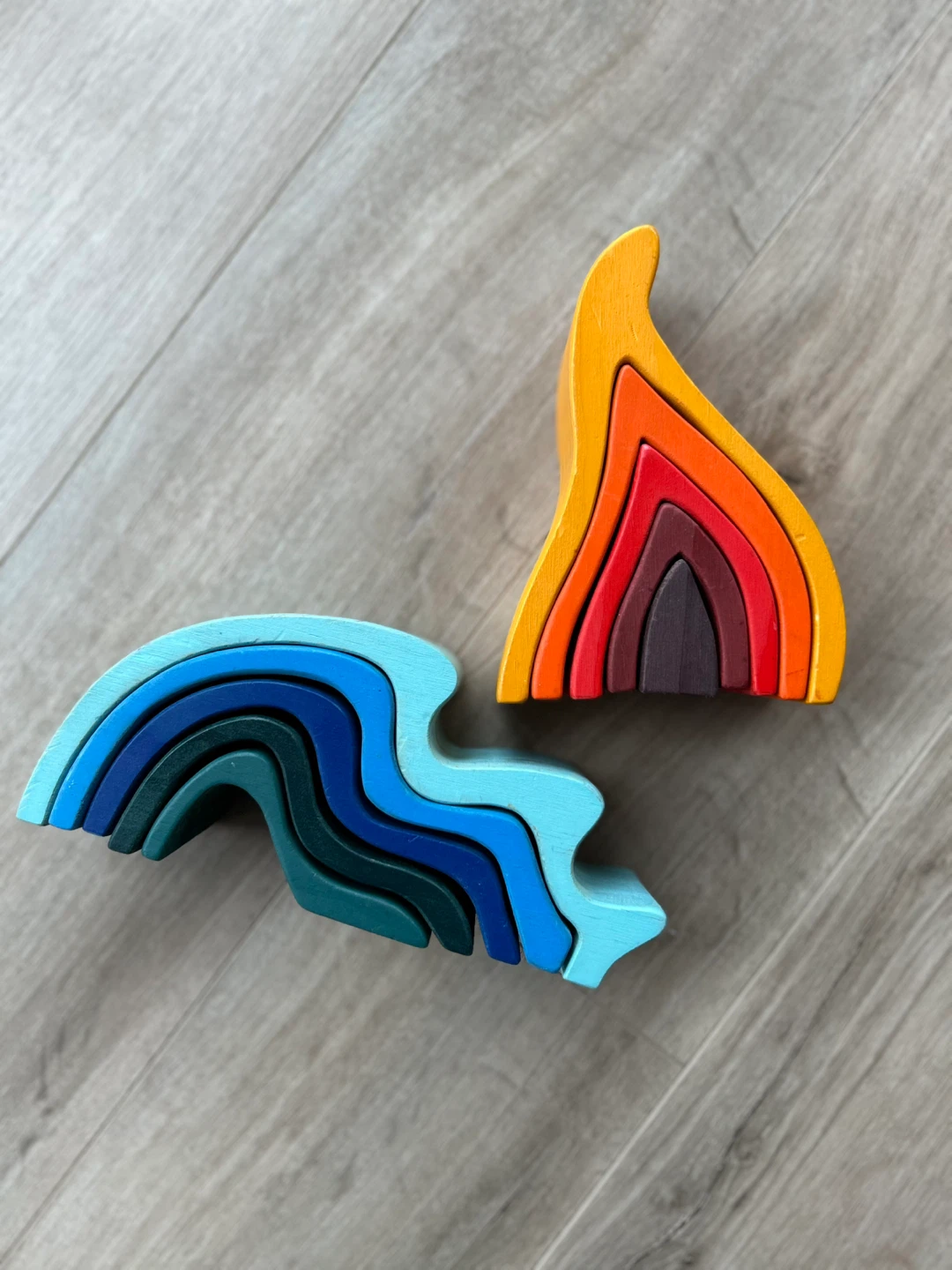Wooden Stacking Toys - Flame and Wave Sets