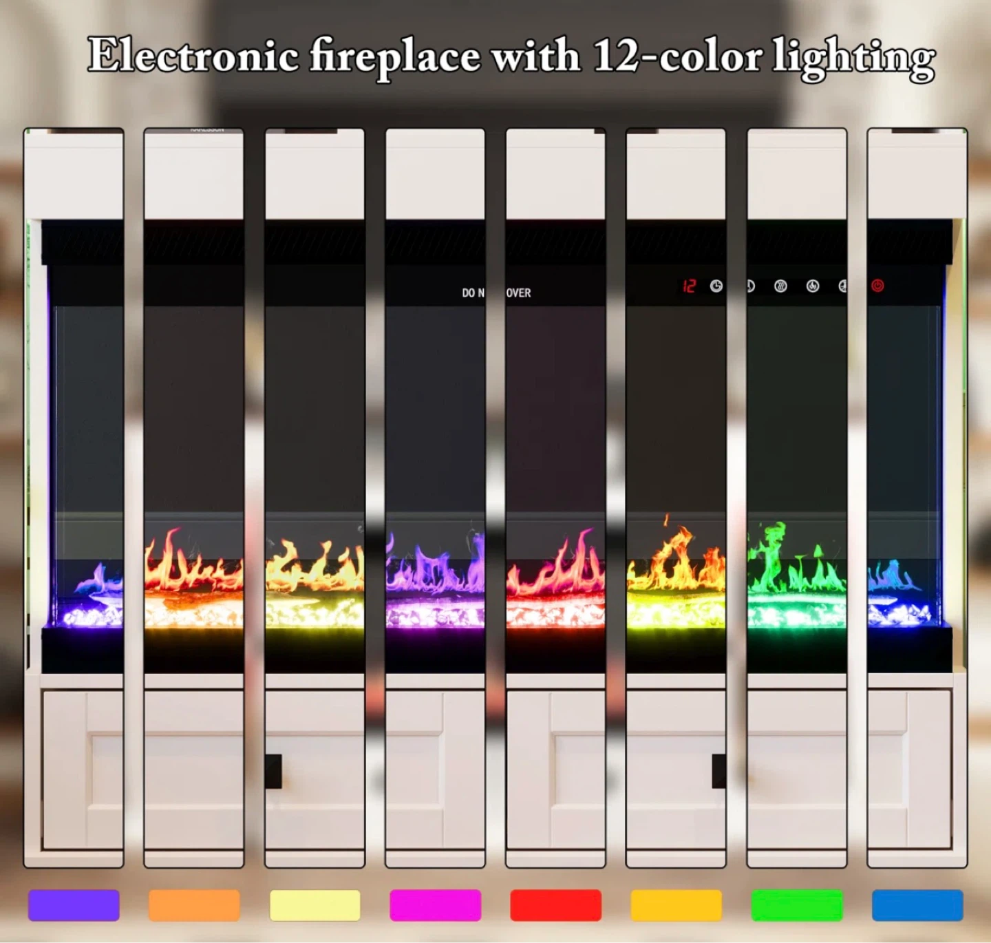 Black Electric Fireplace with 12-Color Lighting - photo 3