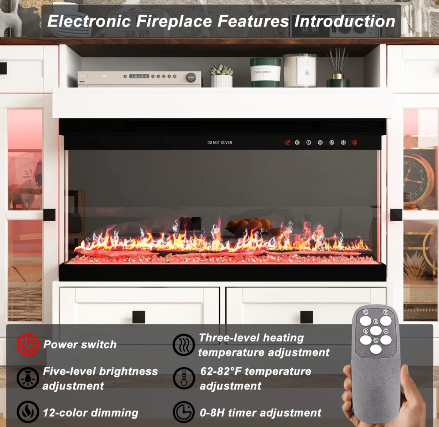 Black Electric Fireplace with 12-Color Lighting - photo 5