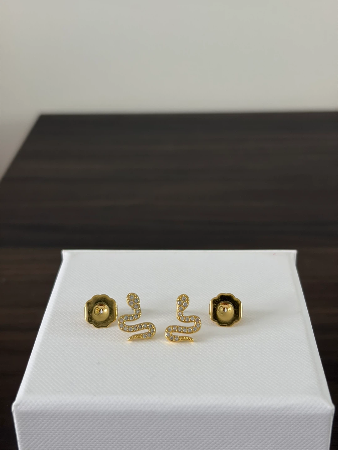 Gold Tone Snake Stud Earrings with Crystals - photo 2