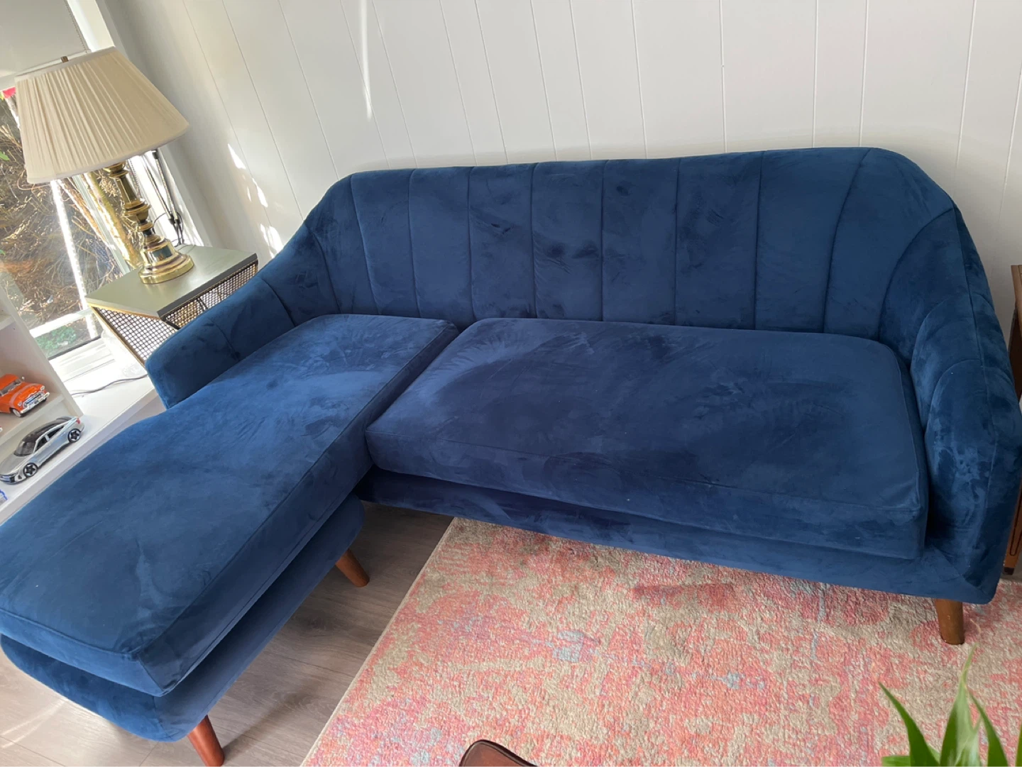 Blue Velvet Accent Chair with Ottoman