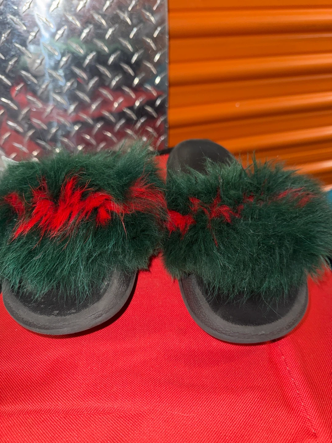 Green & Red Fur Slides - photo 3