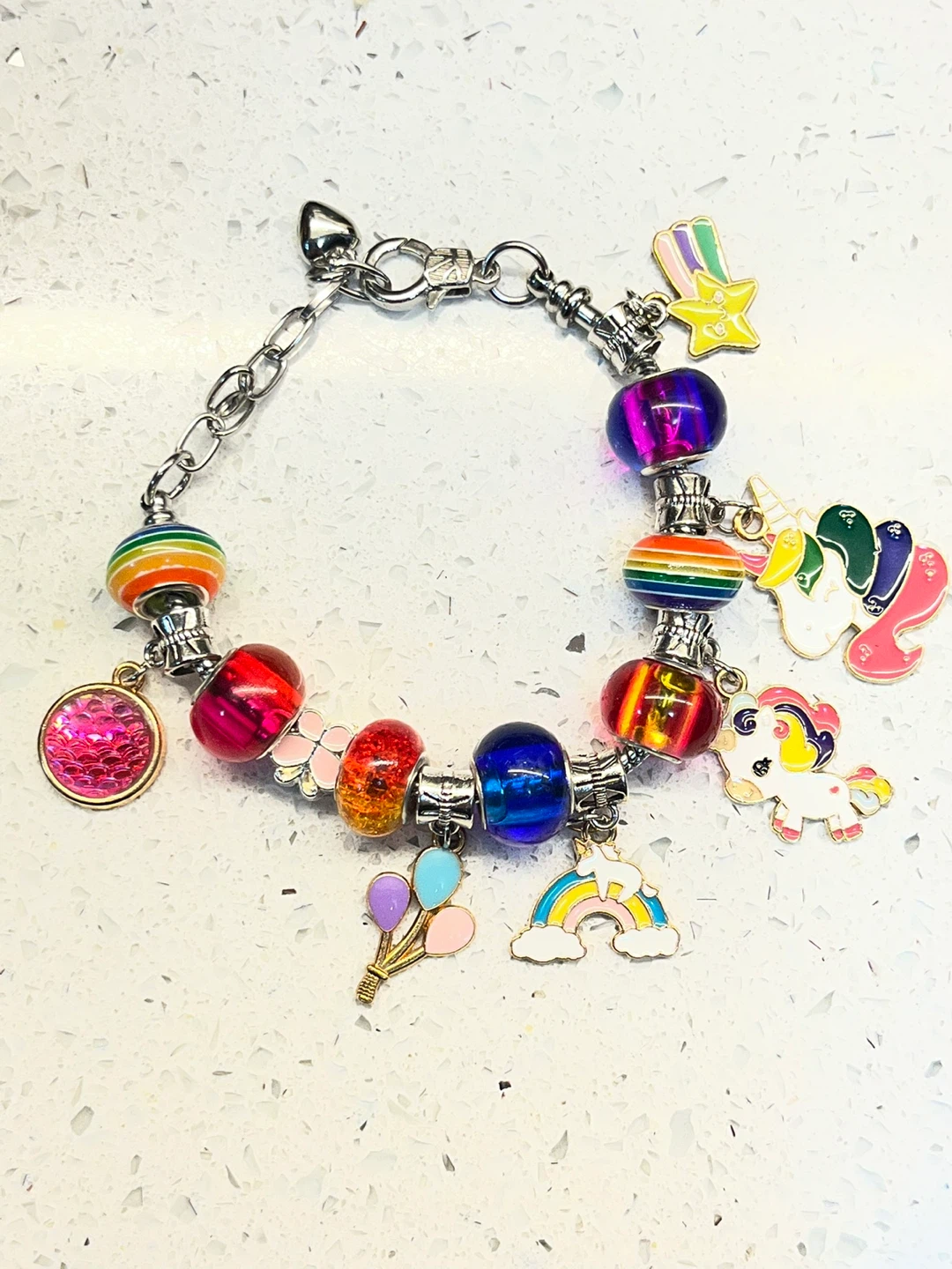 Unicorn & Rainbow Charm Bracelet length is 9 inches
