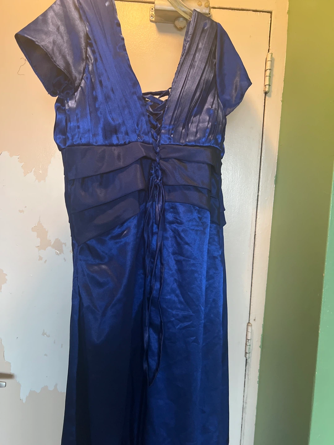 Royal Blue Satin Evening Dress with Lace-Up Back - photo 2