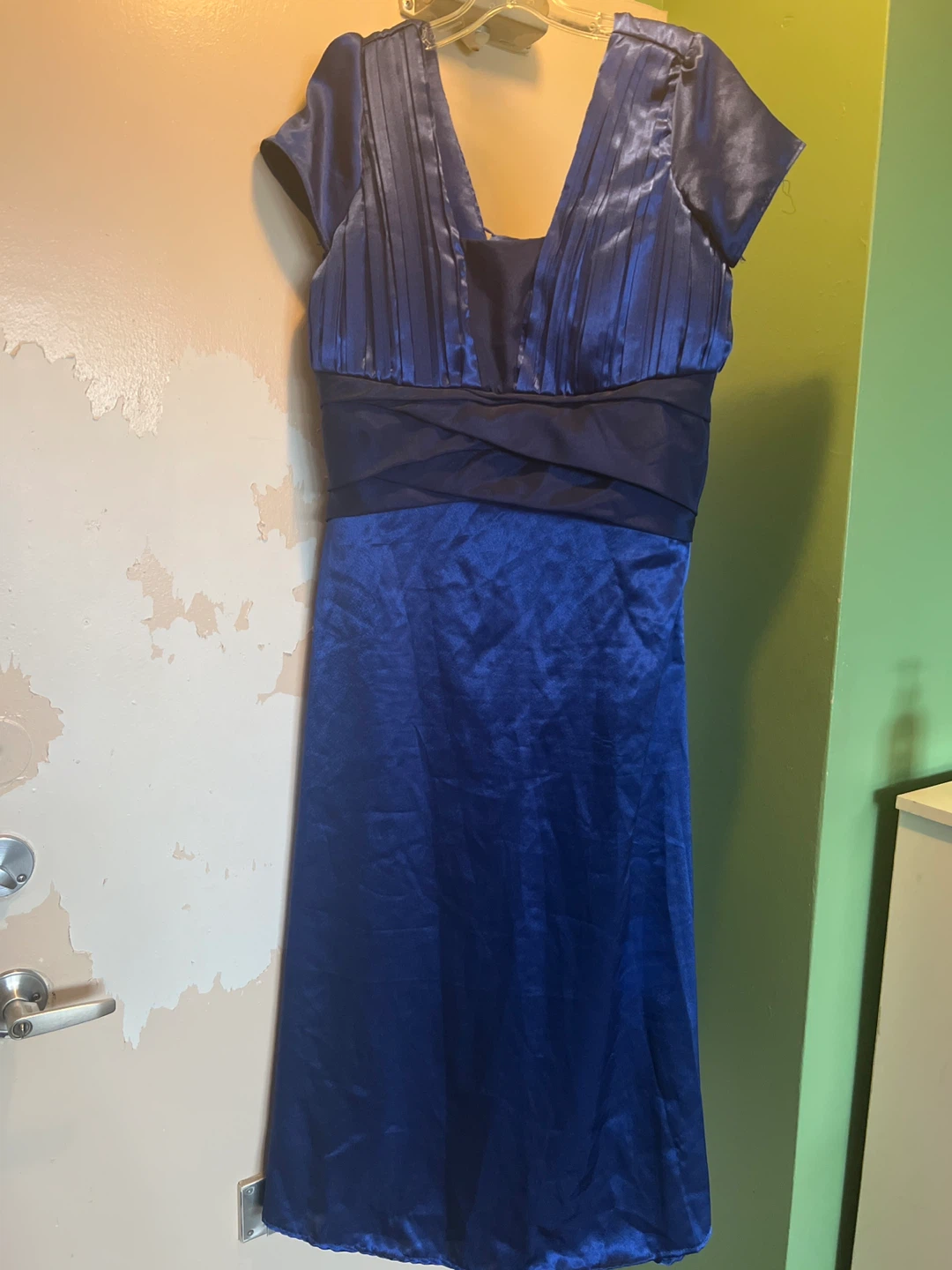 Royal Blue Satin Evening Dress with Lace-Up Back