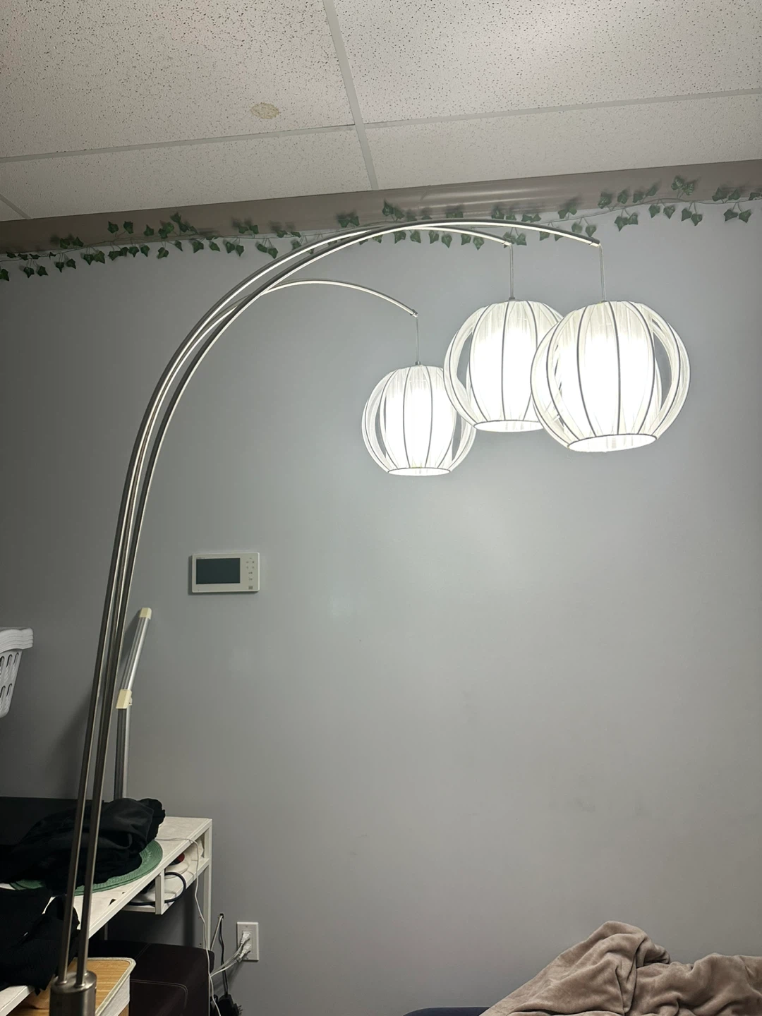 Arc Floor Lamp with 3 White Globe Shades and Marble Base - photo 2