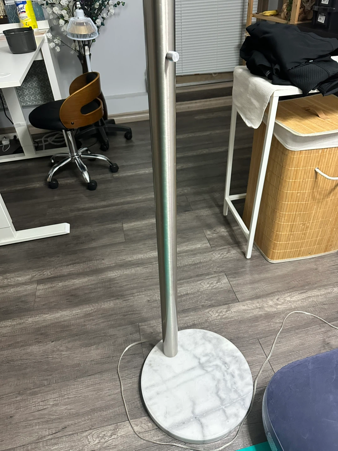 Arc Floor Lamp with 3 White Globe Shades and Marble Base