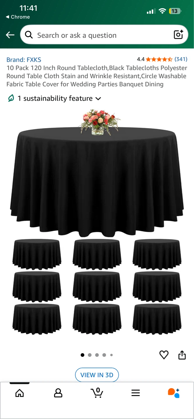 FXKS 10 Pack Black Polyester Round Tablecloths 120 Inch