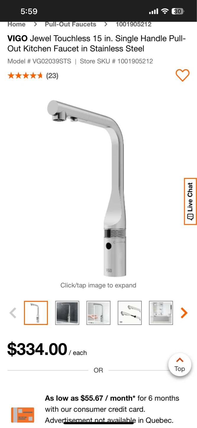 VIGO Jewel Touchless 15 in. Kitchen Faucet