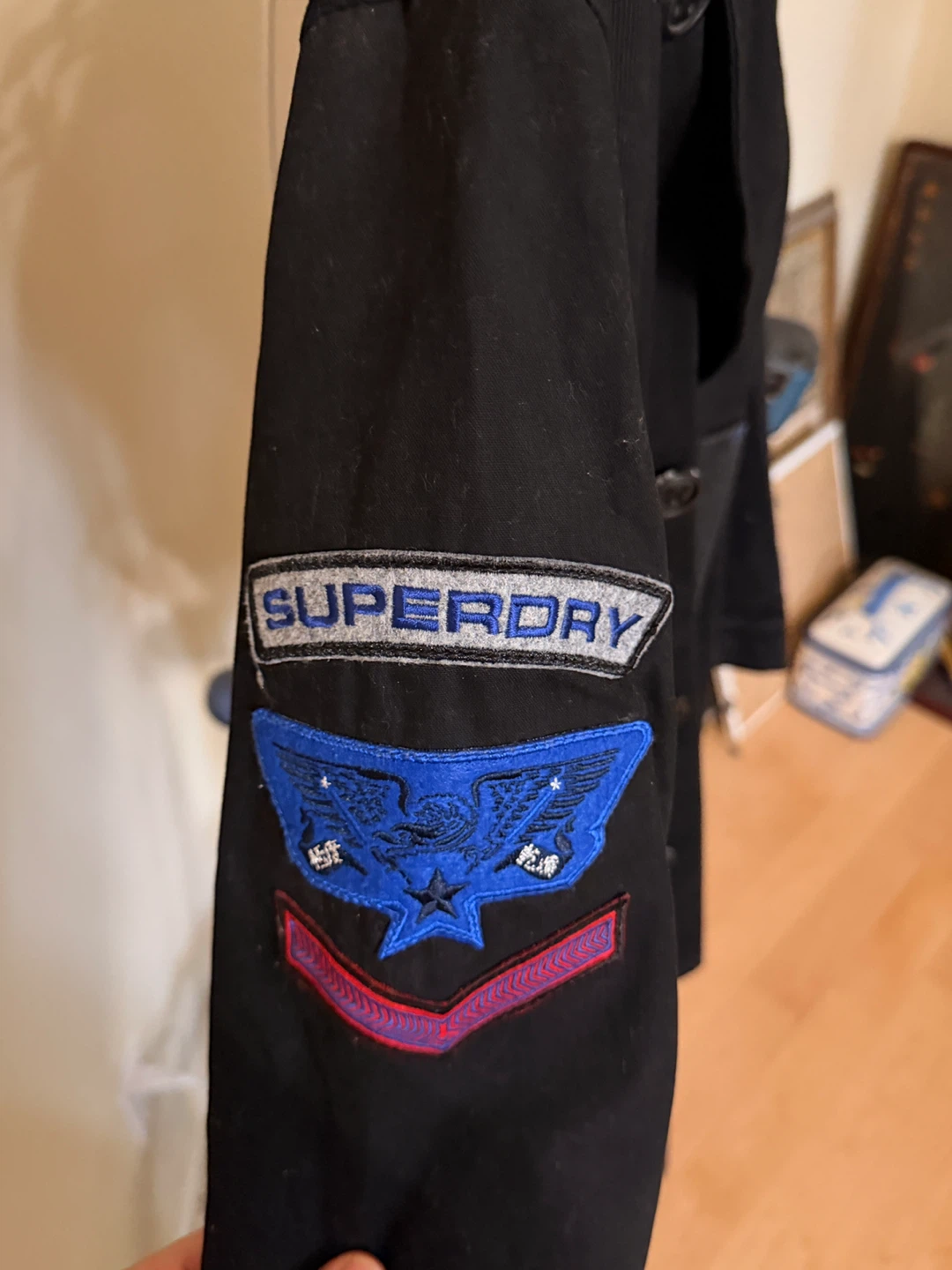 Superdry Black Pea Coat with Patches - photo 2