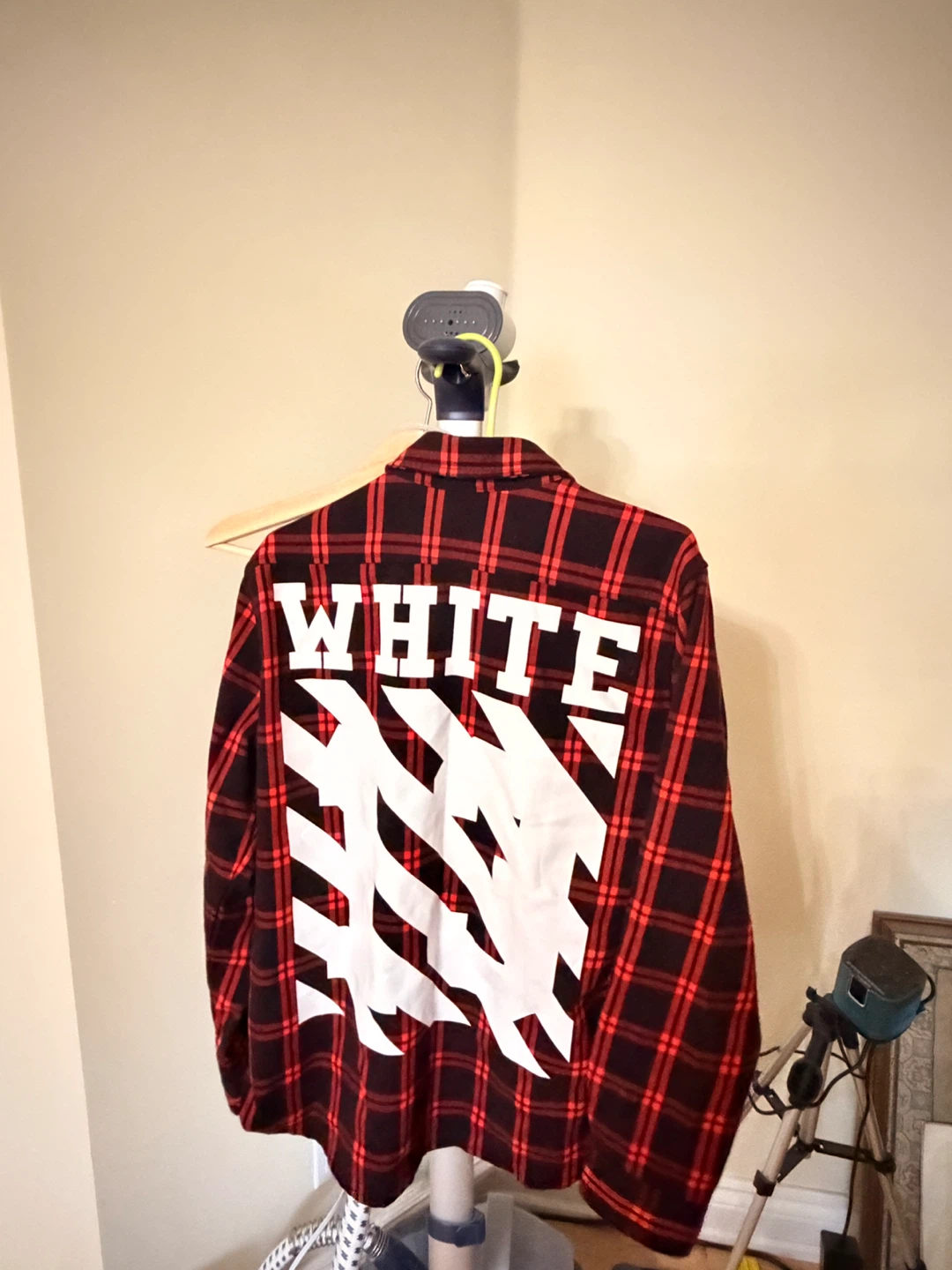 Off-White Plaid Flannel Shirt Red Black