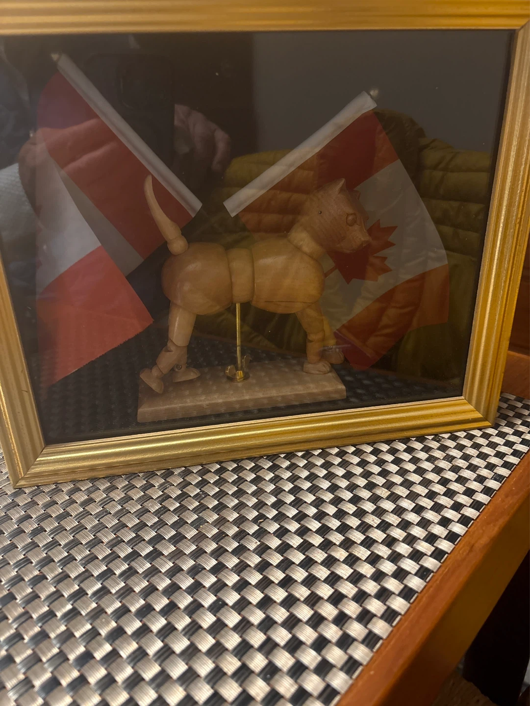 Wooden Dog/cat  with Canadian Flags Shadow Box