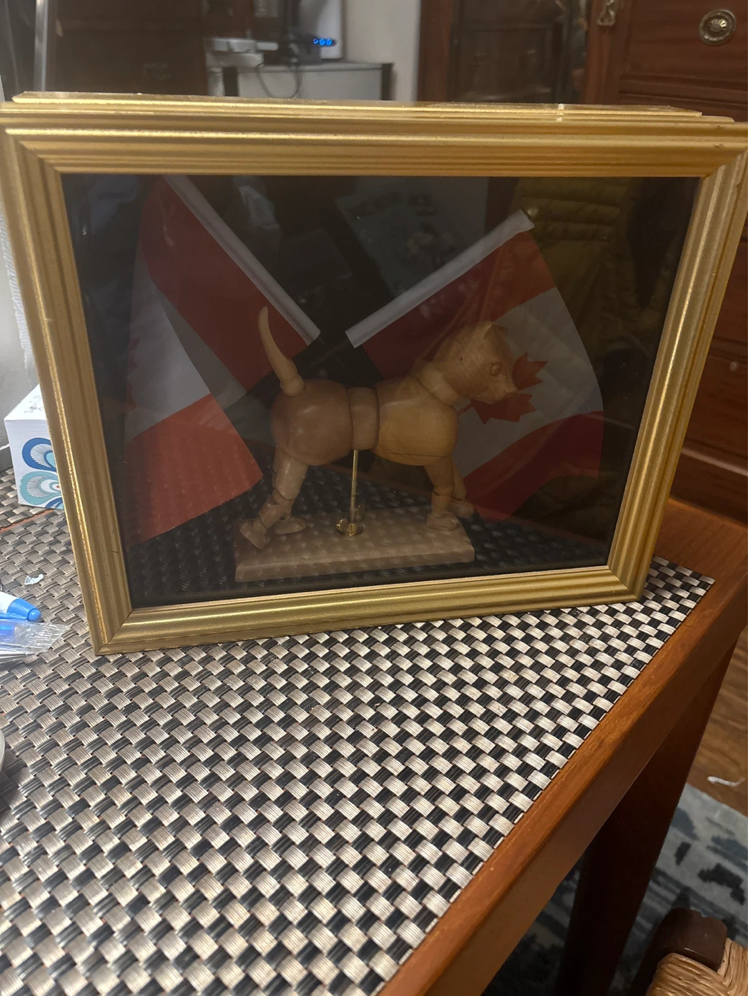 Wooden Dog/cat  with Canadian Flags Shadow Box - photo 2