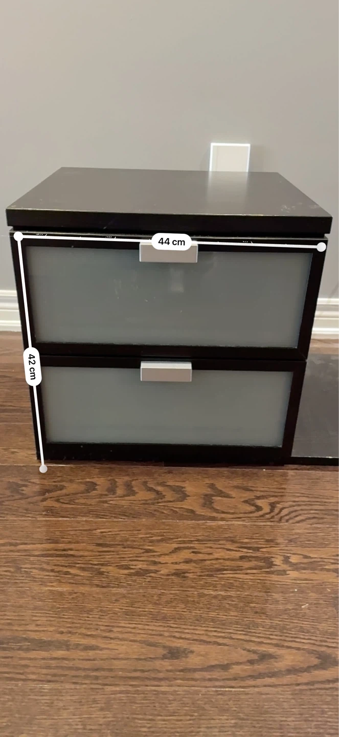 2 Dark Brown Bedside Storage Cabinets Frosted Glass Drawers - photo 2