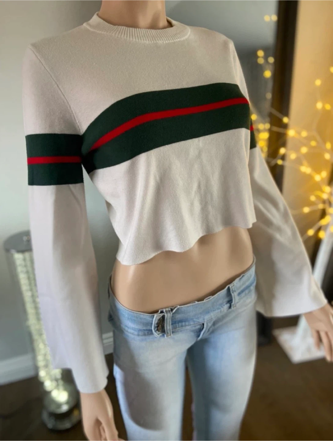 EUC Cream Cropped Sweater w Stripes by Paper Heart L