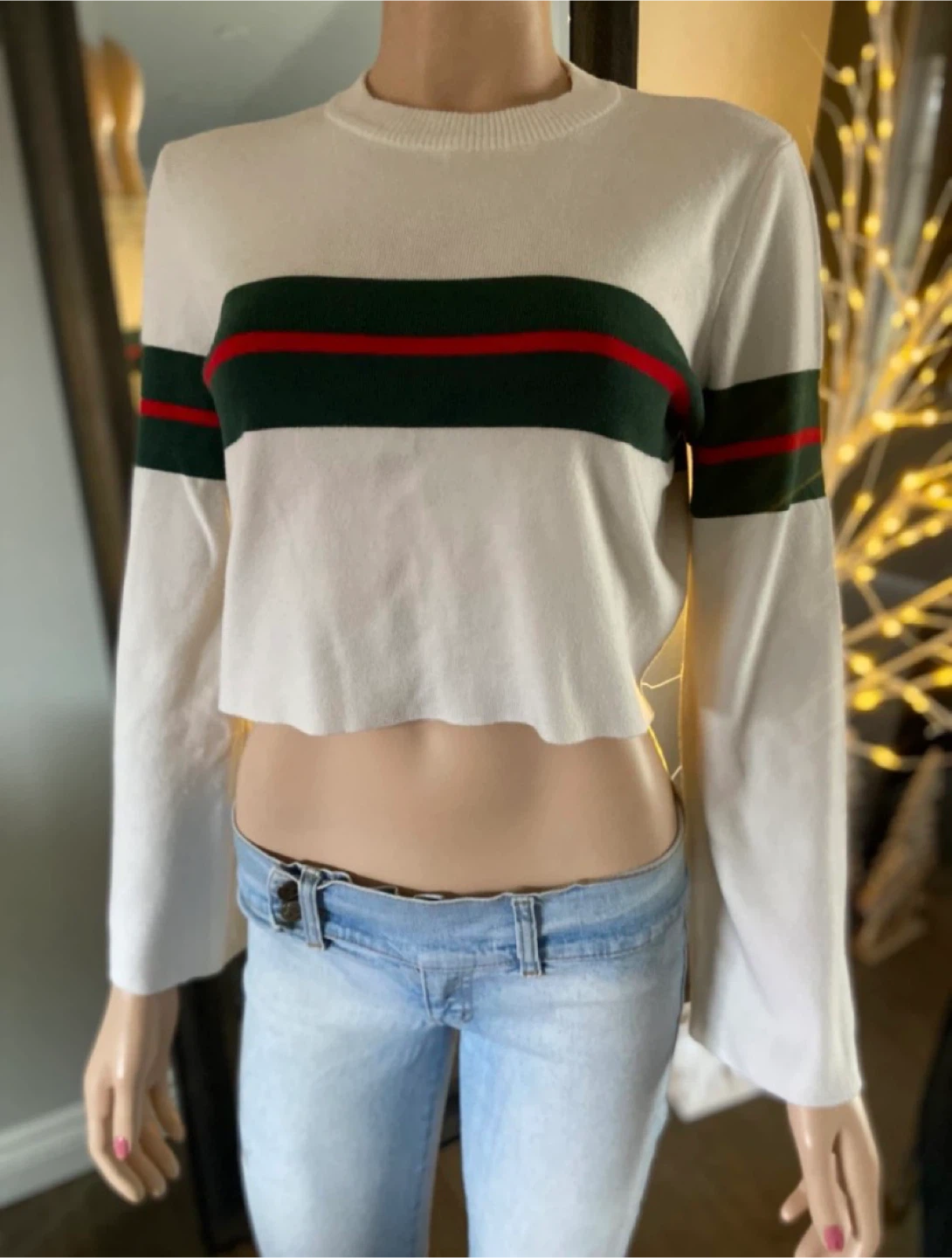 EUC Cream Cropped Sweater w Stripes by Paper Heart L - photo 3