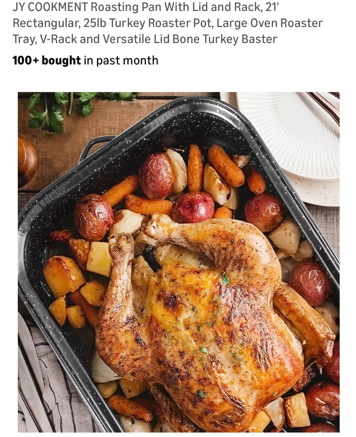 JY Cookment 21" Roasting Pan with Lid, Rack, 25lb Turkey Roaster - photo 2