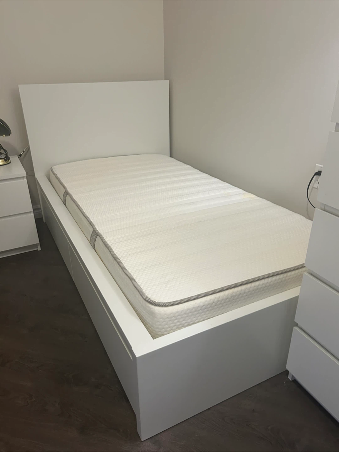 IKEA White Twin Bed Frame with Storage Drawers and Mattress
