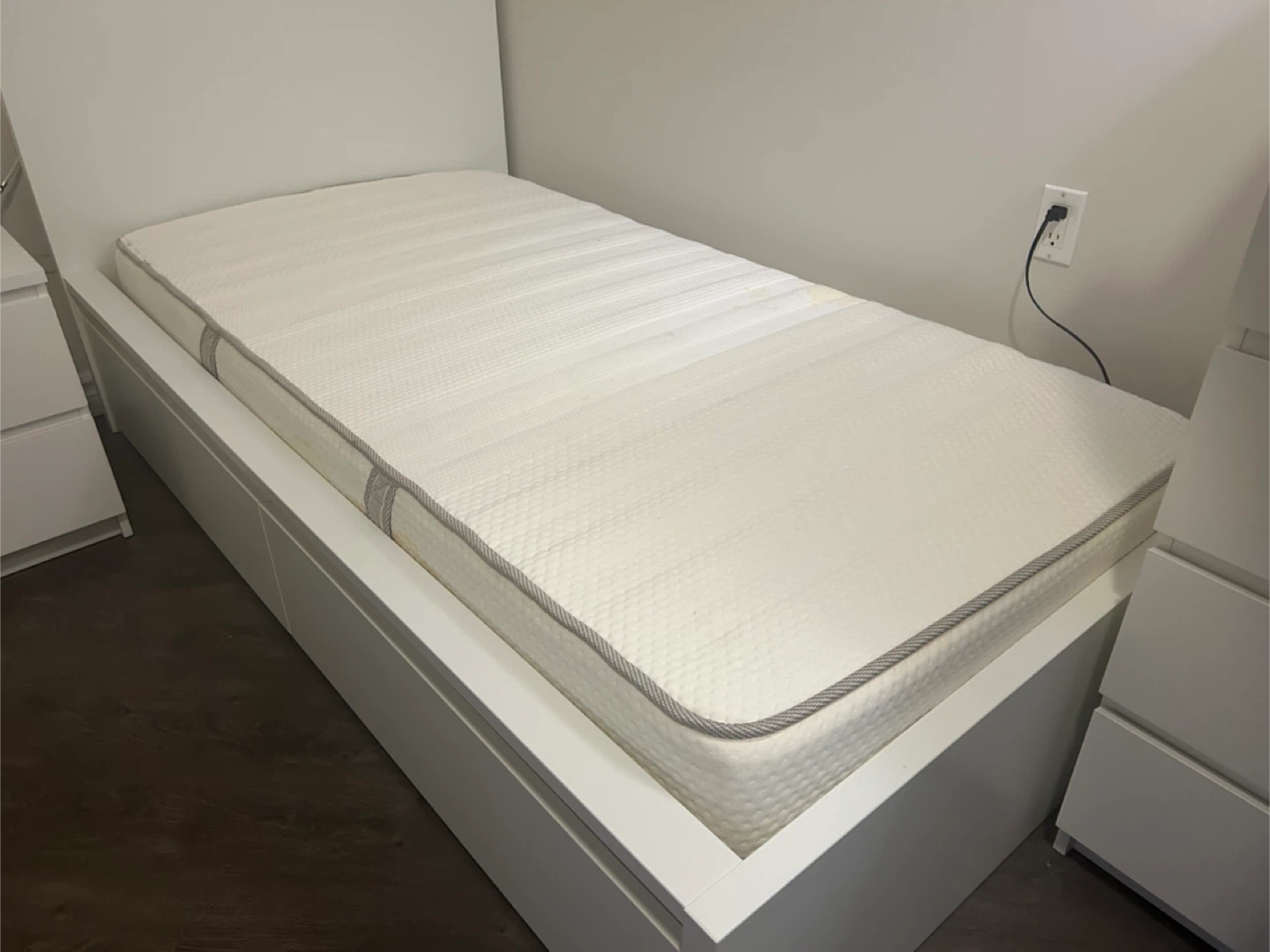 IKEA White Twin Bed Frame with Storage Drawers and Mattress - photo 2