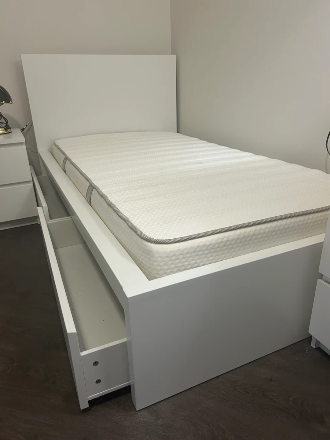 IKEA White Twin Bed Frame with Storage Drawers and Mattress - photo 5