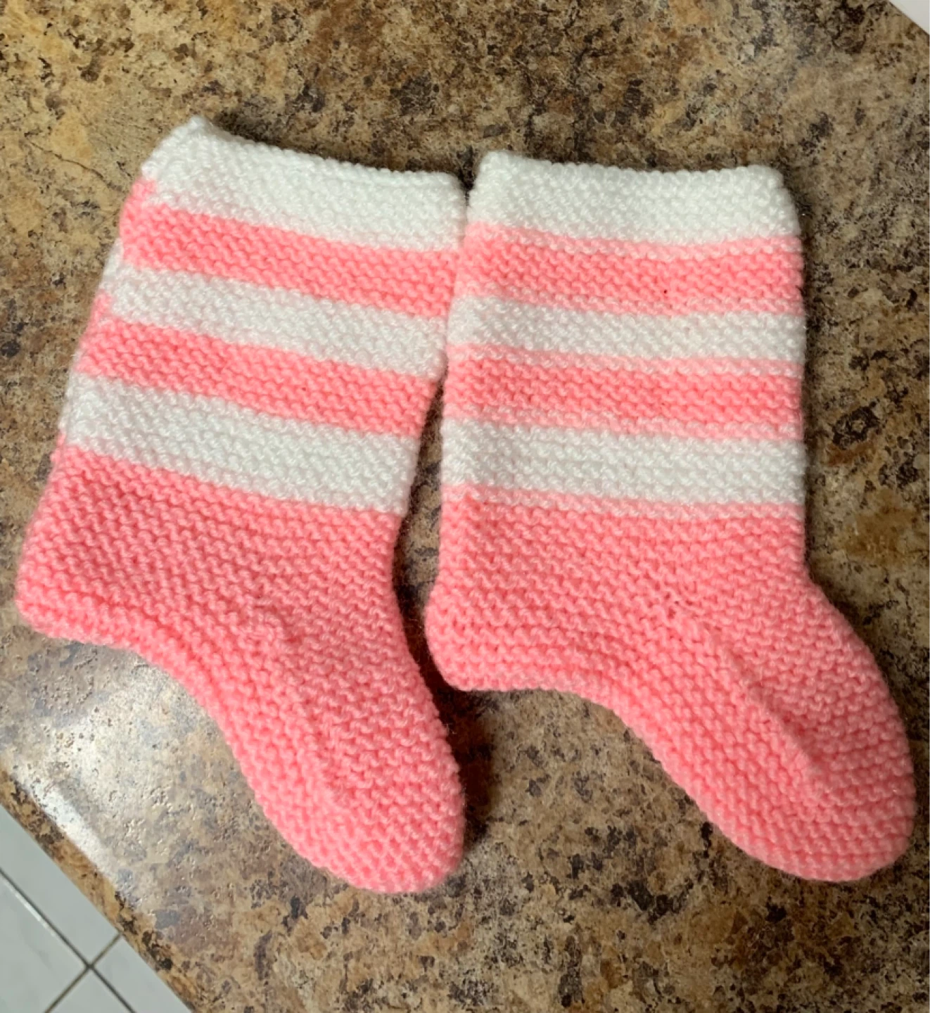 Hand-knitted Baby Booties (White & Pink Striped)