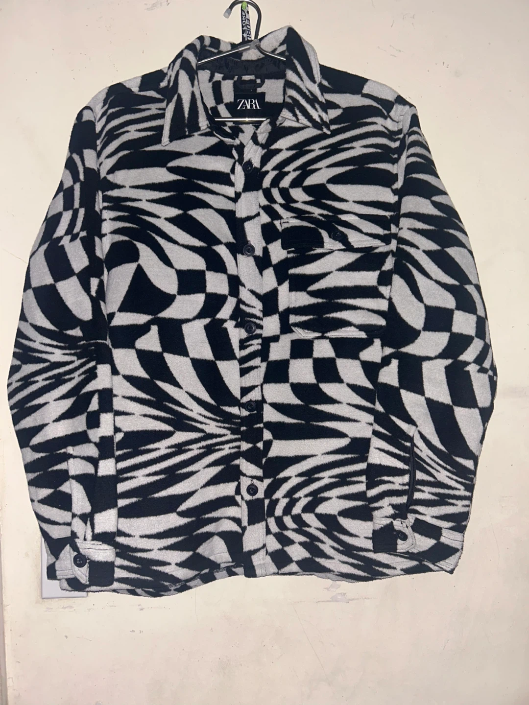 Zara Black & White Optical Illusion Fleece Shirt Jacket