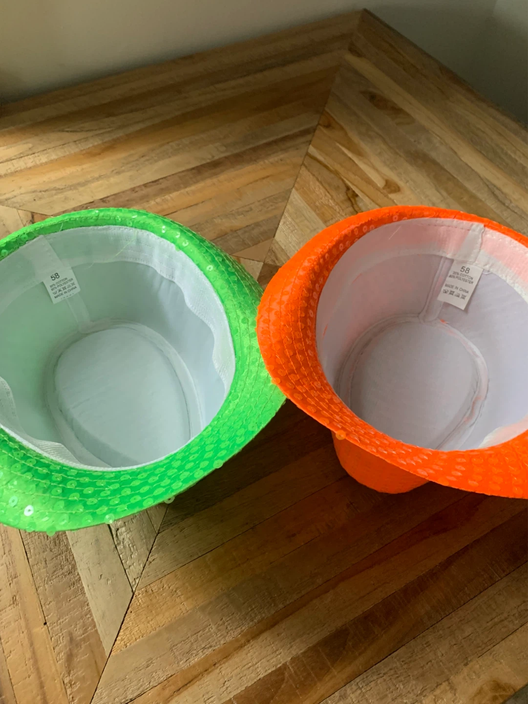 Two Sequin Fedora Hats - Green & Orange, Size 58 - photo 2