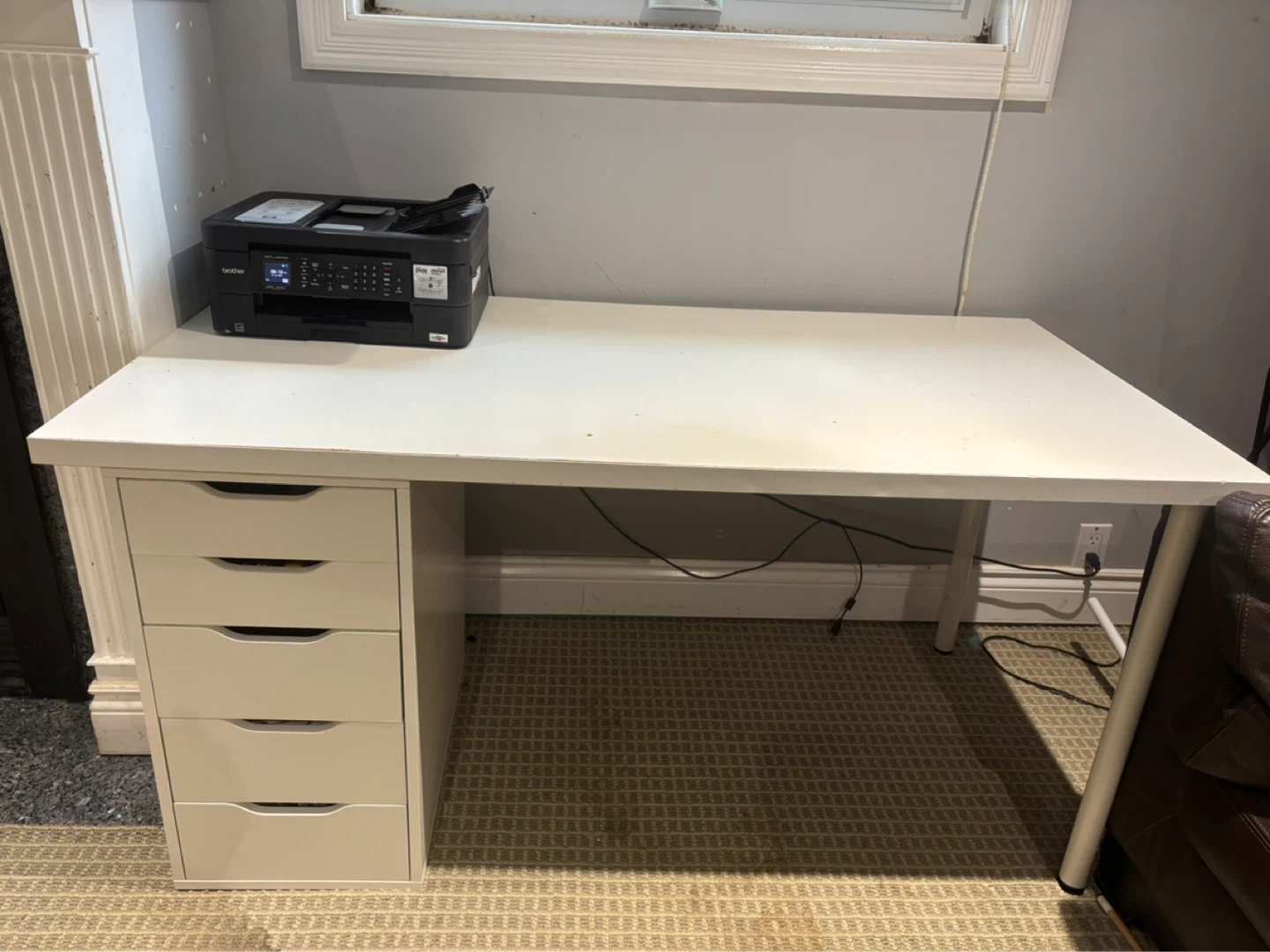 IKEA Alex White Desk with 5-Drawer Unit