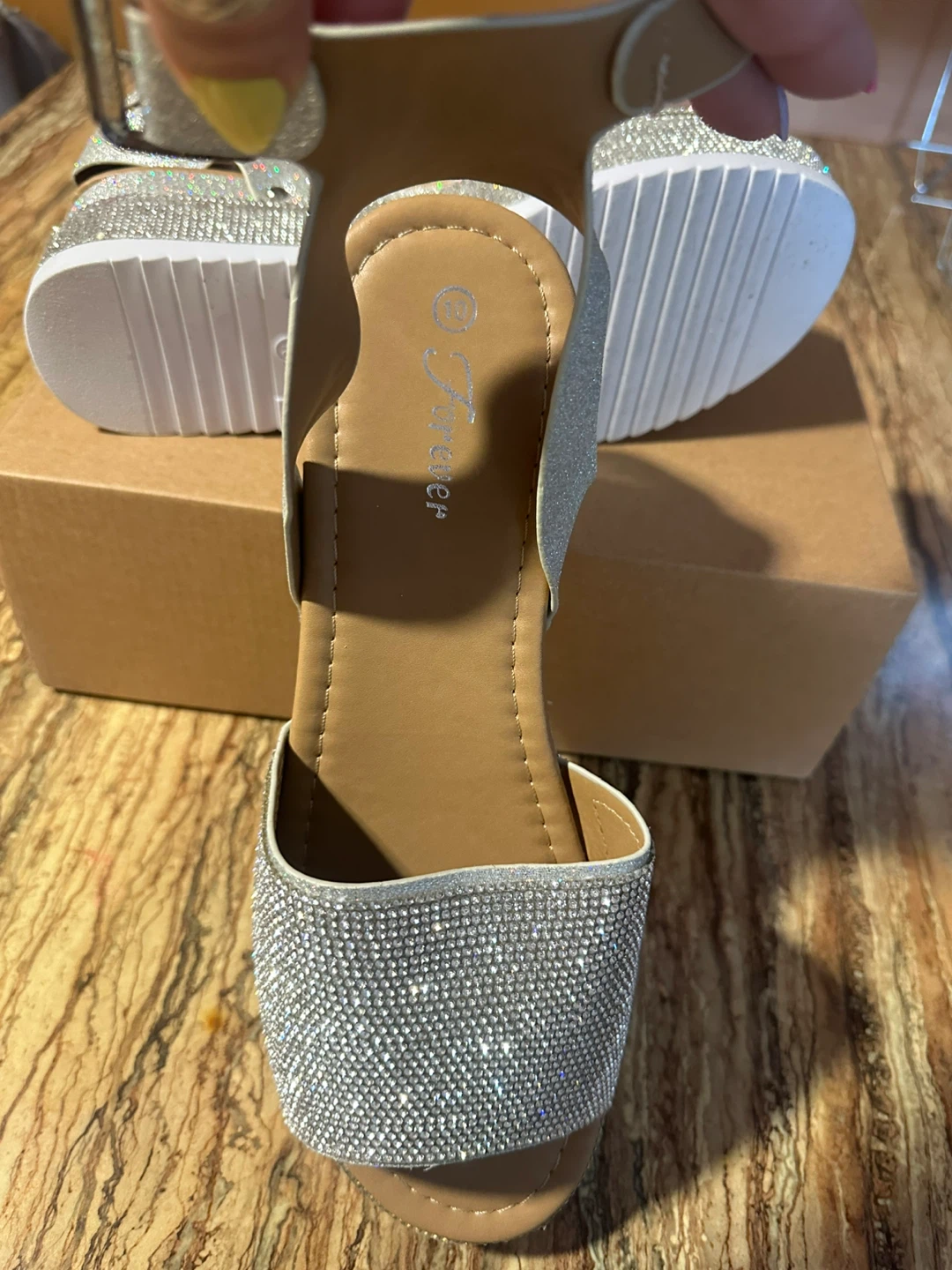 Forever Women's Silver Rhinestone Platform Sandals Size 10 - photo 5