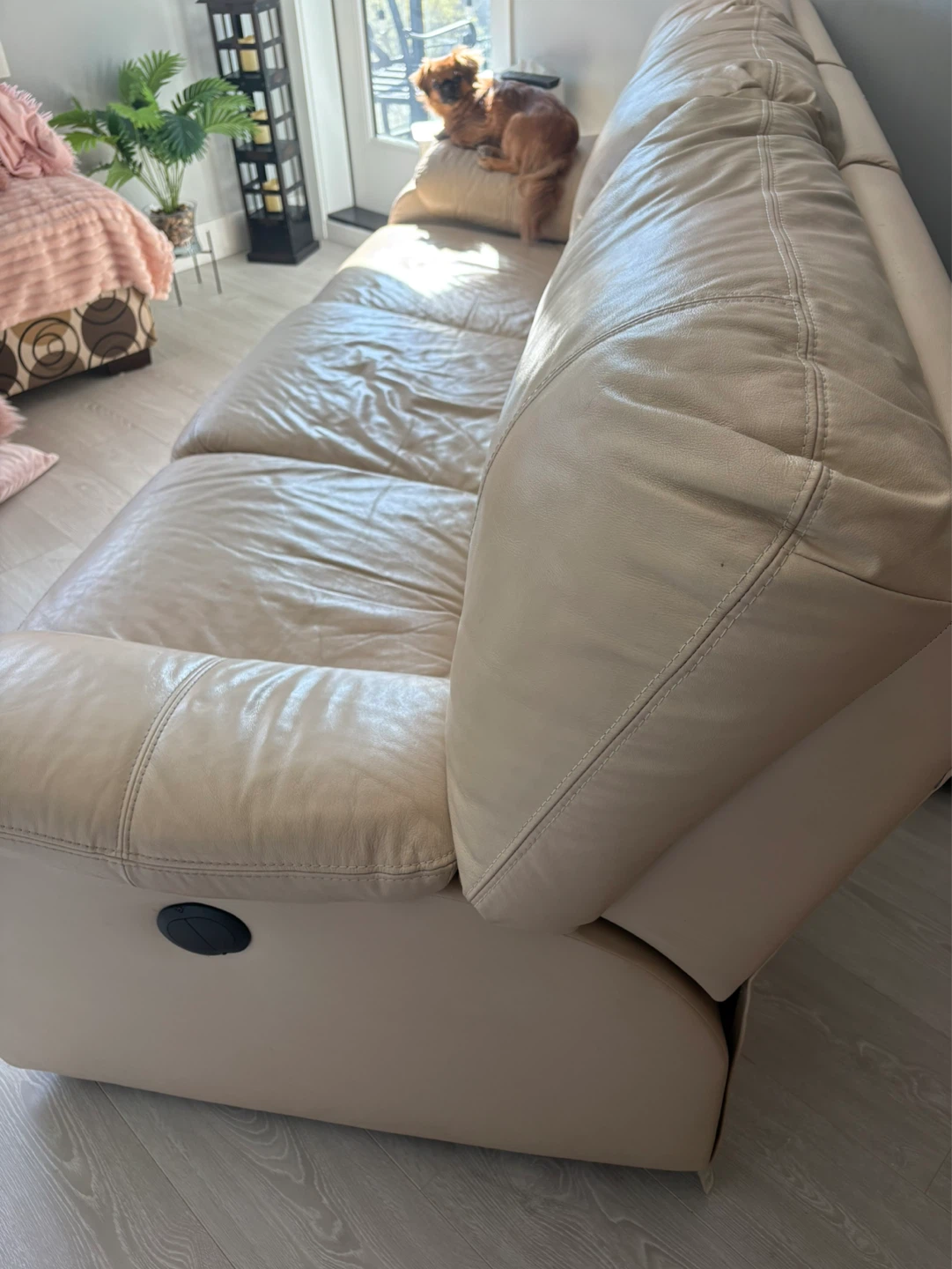 Beige Leather Electric Reclining Sofa - photo 2