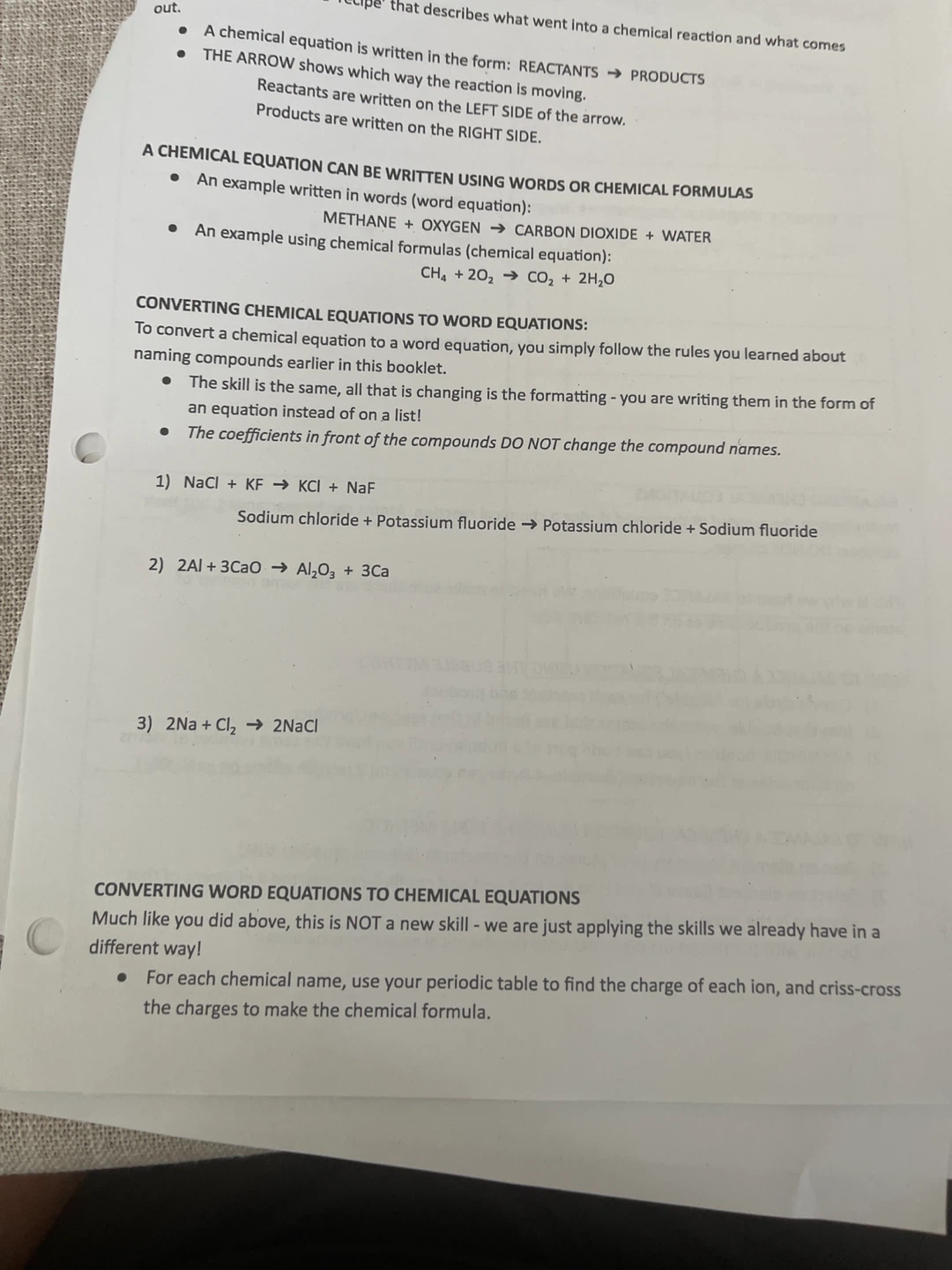 Chemistry Study Notes: Chemical Equations