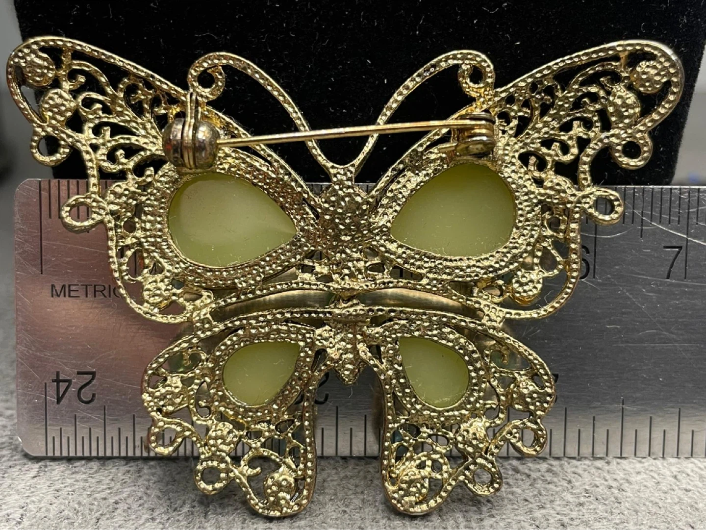 Gold Tone Butterfly Brooch with Green and Blue Gems - photo 5