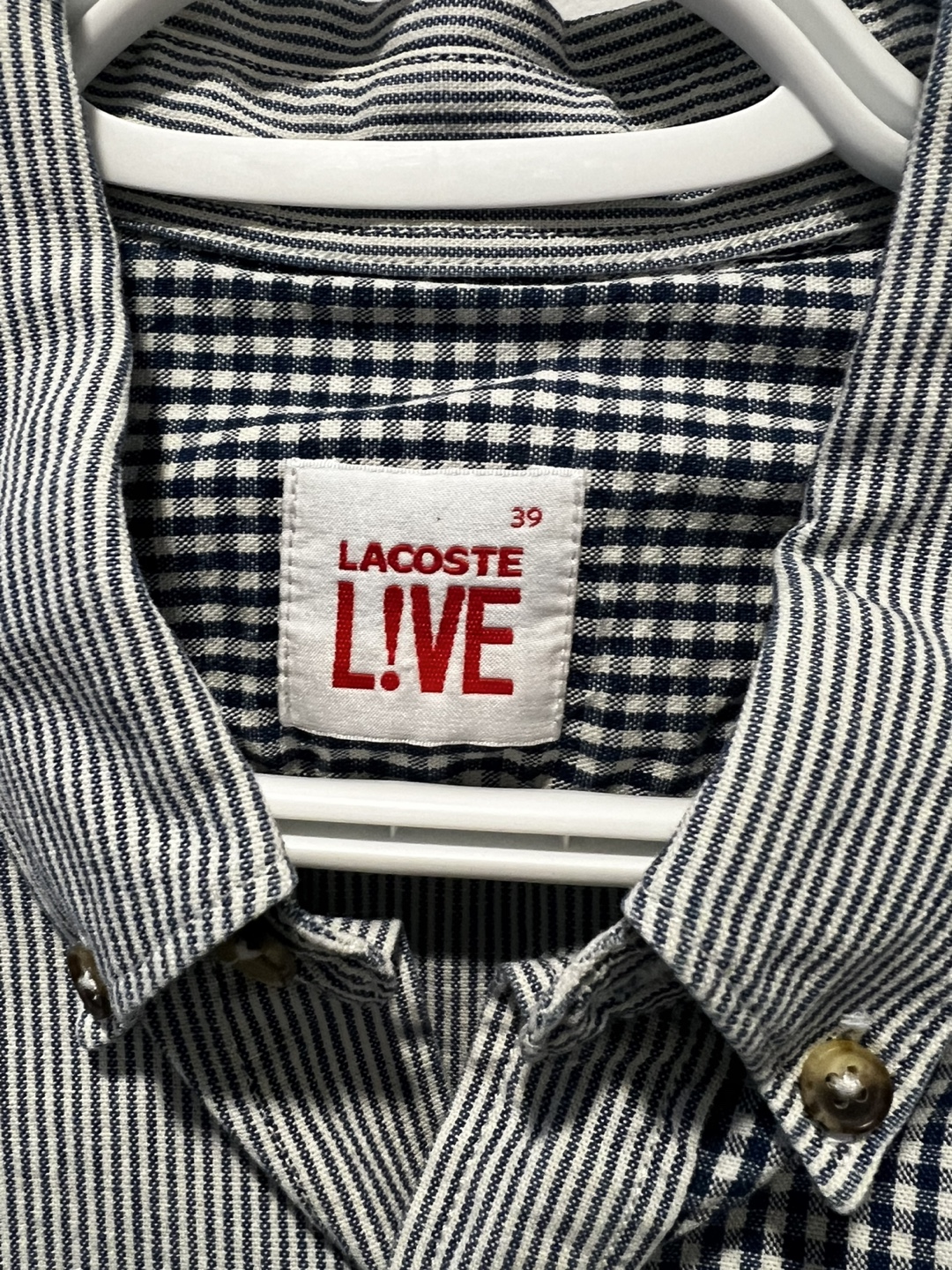Lacoste Live Patchwork Gingham & Stripe Button-Up Shirt Size 39 - photo 2