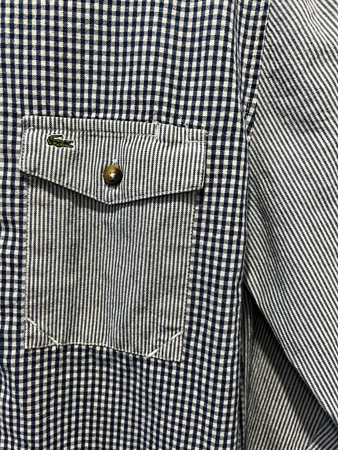 Lacoste Live Patchwork Gingham & Stripe Button-Up Shirt Size 39 - photo 3