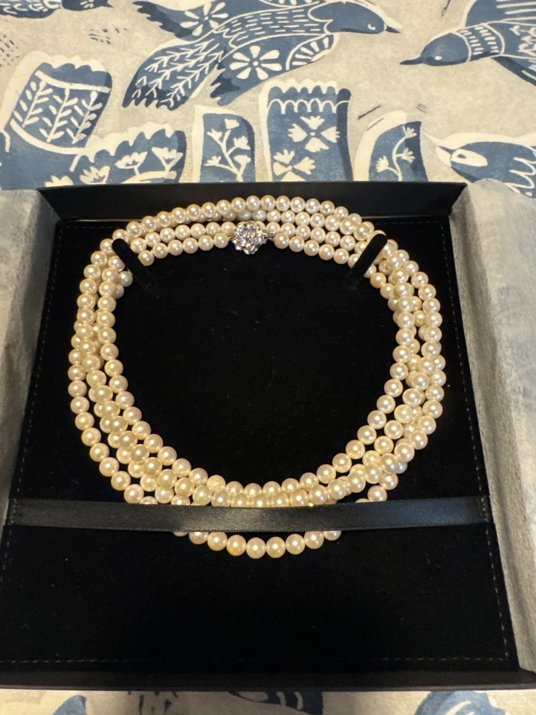 Triple Strand Pearl Necklace with Silver  Clasp