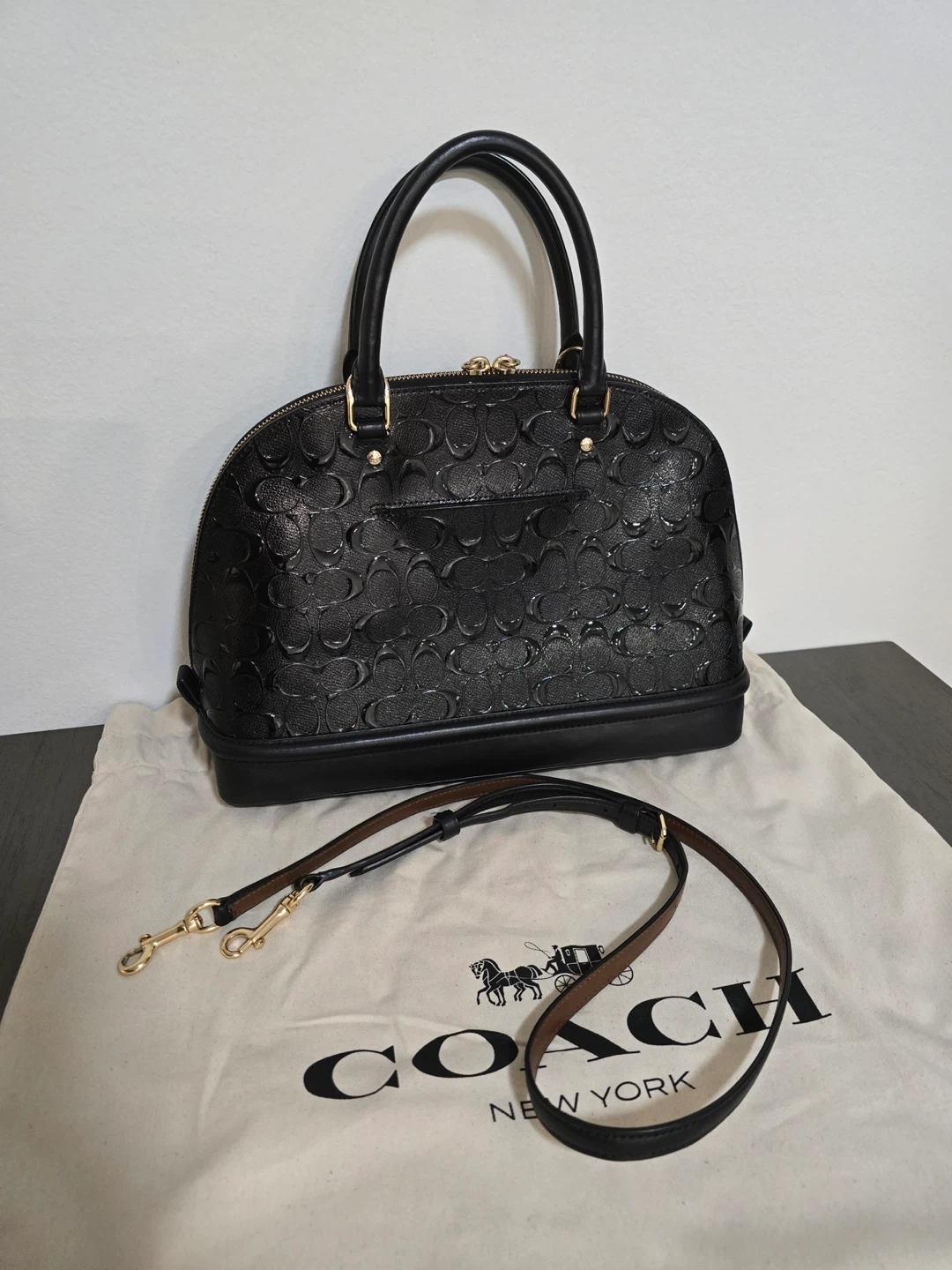 COACH Black Leather Embossed Dome Satchel Handbag - photo 2