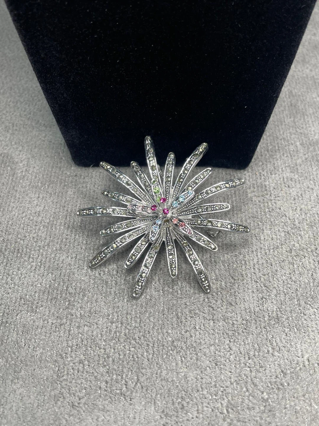 Silver Starburst Brooch with Colored Gems - photo 5